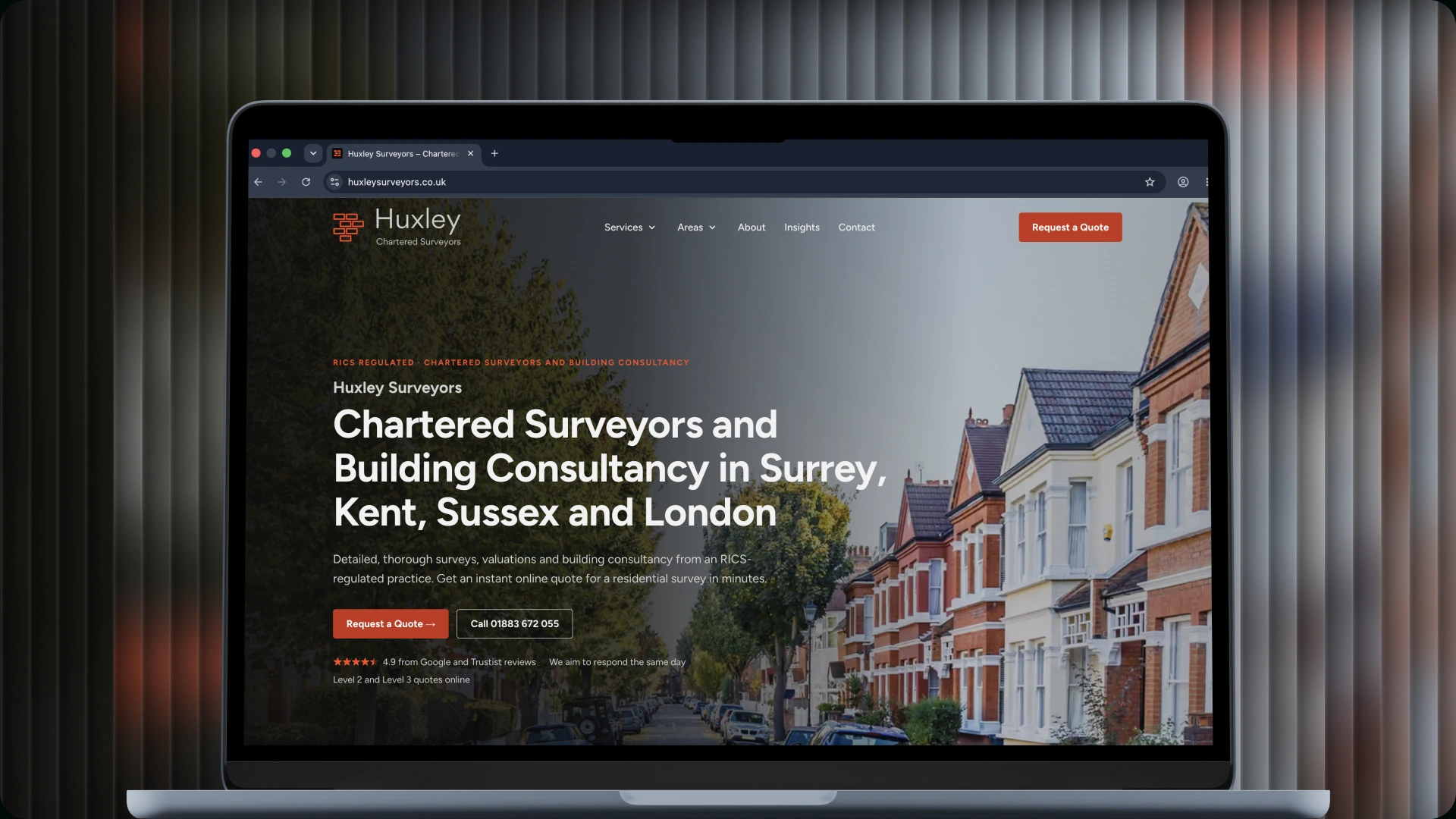 Huxley Surveyors website design, project cover
