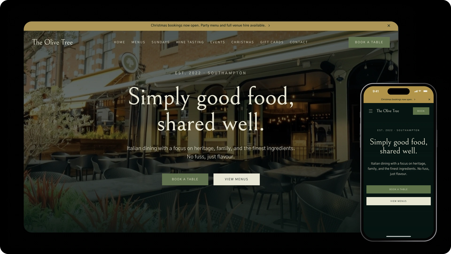 The Olive Tree website design